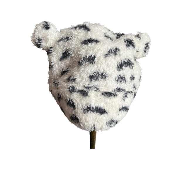 Patagonia Kids Snow Leopard Fleece Beanie Hat with Ears White Black - Picture 4 of 4